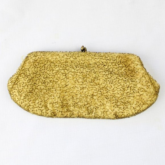 Vintage Walborg Beaded Purse Gold Art Deco Kiss Clasp Evening Bag Japan PU39 - Picture 9 of 9